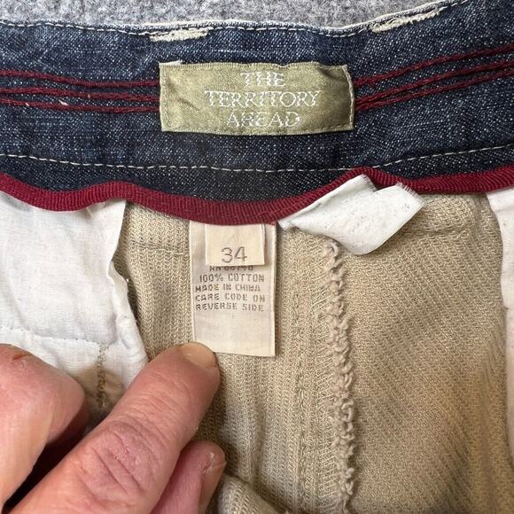 Vintage The Territory Ahead Pants Mens 34 Beige Cotton Flat Front Relaxed Fit - Picture 6 of 11